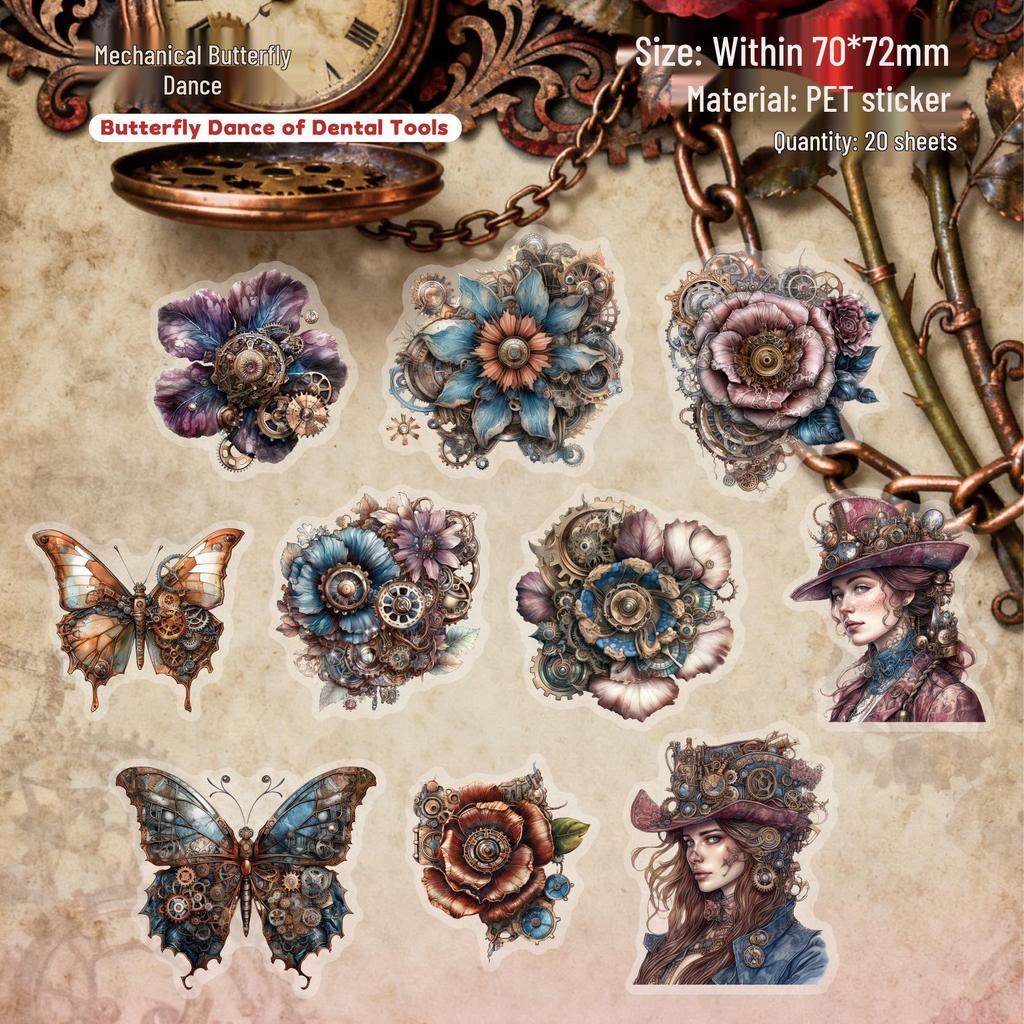 Steampunk Era Retro Character Decorative Stickers - 20 Sheets for Creative DIY Journaling