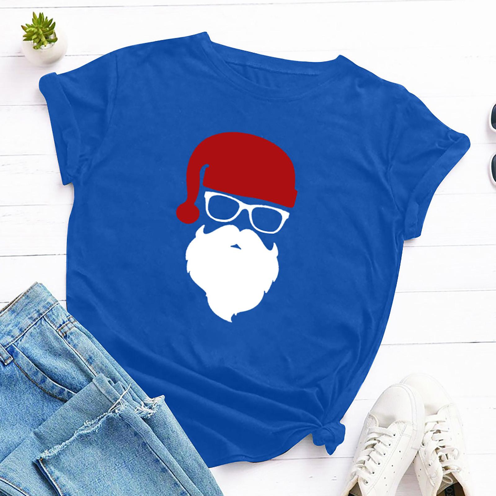 

Christmas Men&Women Funny T-Shirt Letter Printed Family Tee Tops L синий