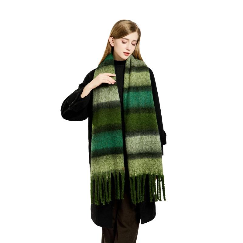 Color matching striped fringed scarf women's autumn and winter high-end mohair color warm versatile scarf shawl