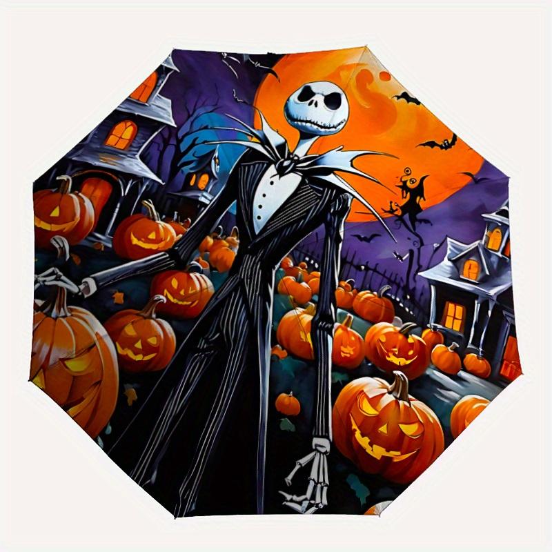 

1pc Halloween Jack Skellington Automatic Umbrella | Portable Foldable 8-Rib Manual Open, Casual Accessory, Durable Canopy yy250823085