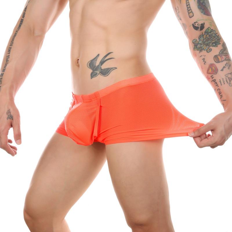 Men Boxers Briefs Fly Pouch Front Open Bulge Underwear Separated Pouch Trunks Mesh Breathable Panties Male Dual Pouch Underpant