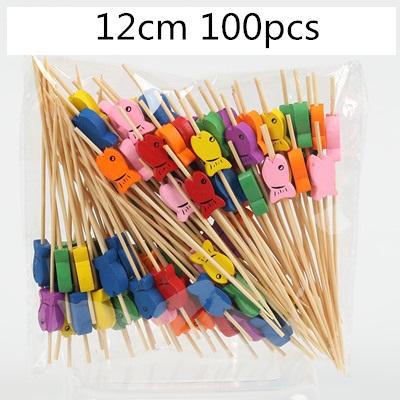 100pcs 12cm Fruit Cocktail Pick Stick Different Style Bamboo/PVC Buffet Cupcake Toppers Bar Tools Barware