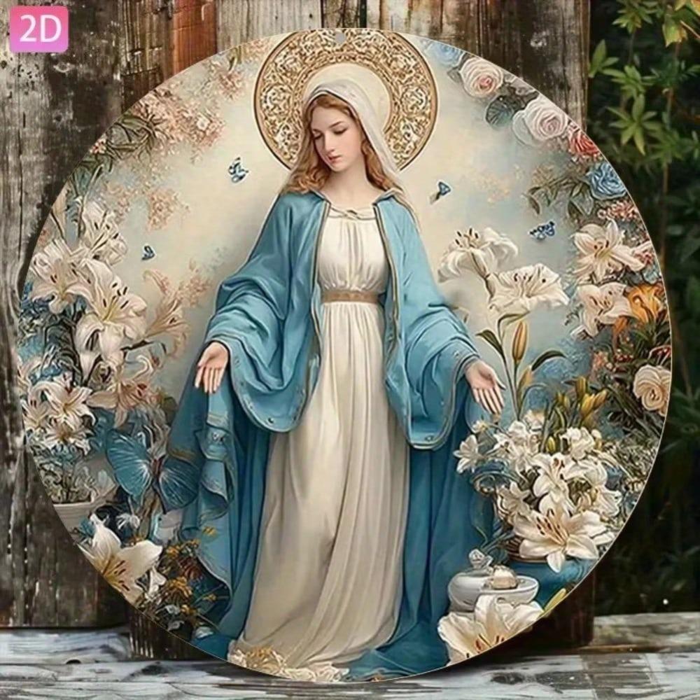 Metal Tin Sign Virgin Mary Wall Art Vintage Retro Outdoor Garden Decor