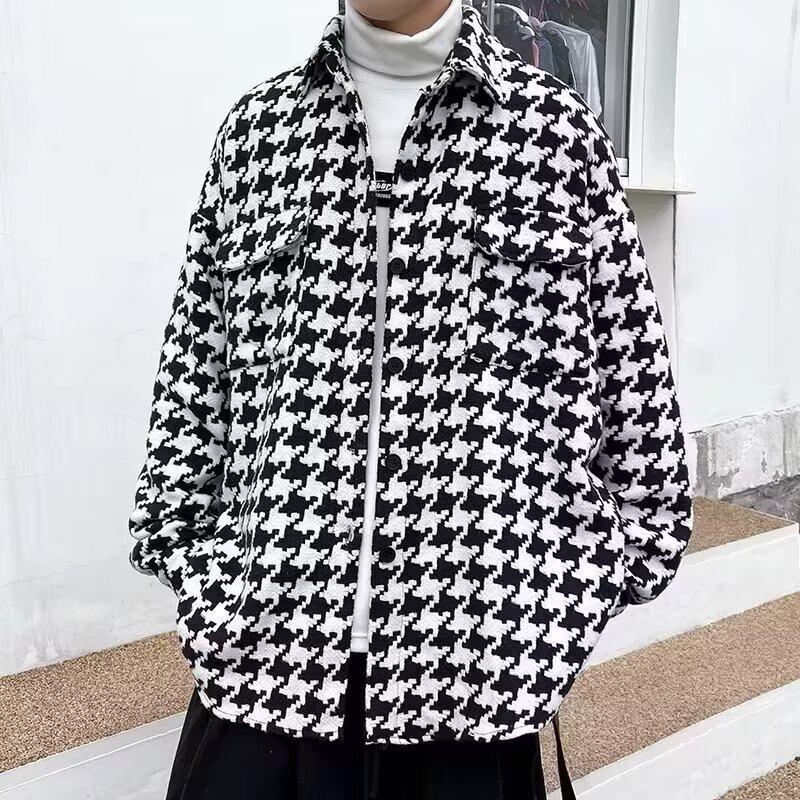 Hong Kong-Style Plaid Men's Jacket - 2024 Spring/Autumn Korean Fashion, Loose Hip-Hop Youth Cardigan.
