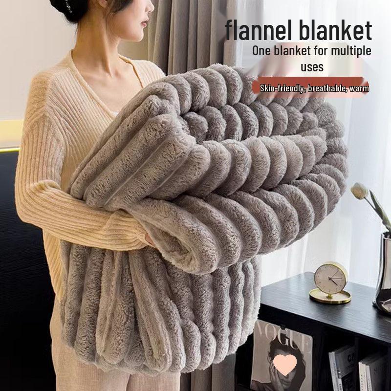 Thick Rabbit Fur Winter Blanket - Fleece Lined, Warm Coral Fleece, Flannel Sheet Bedspread