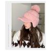 Cappello da donna autunnale e invernale caldo e resistente al freddo in maglia di filato con velluto spesso e protezione antivento per le orecchie, berretto a becco d'anatra