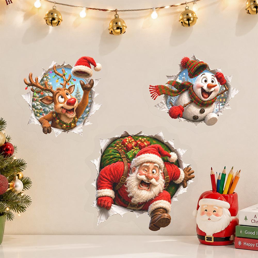Christmas Broken Wall Combo Window Sticker Self Adhesive 3D Funny Shop Showcase Glass Decal Festive Decor