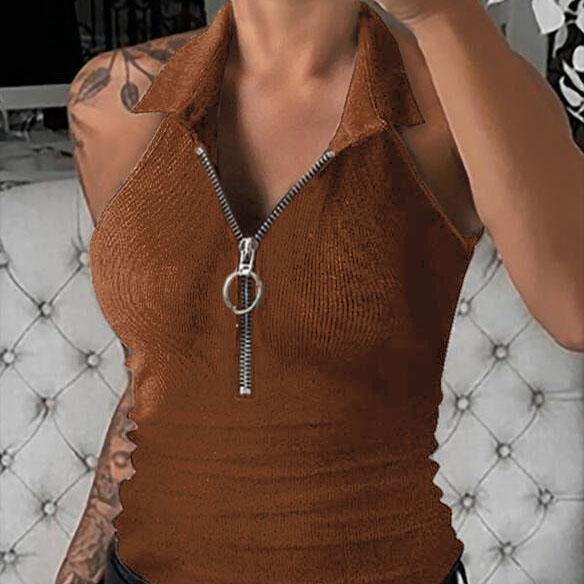 

Весенне-летний однотонный жилет на молнии с лацканами в полоску, женская модная повседневная футболка, женская XL дубильная кора