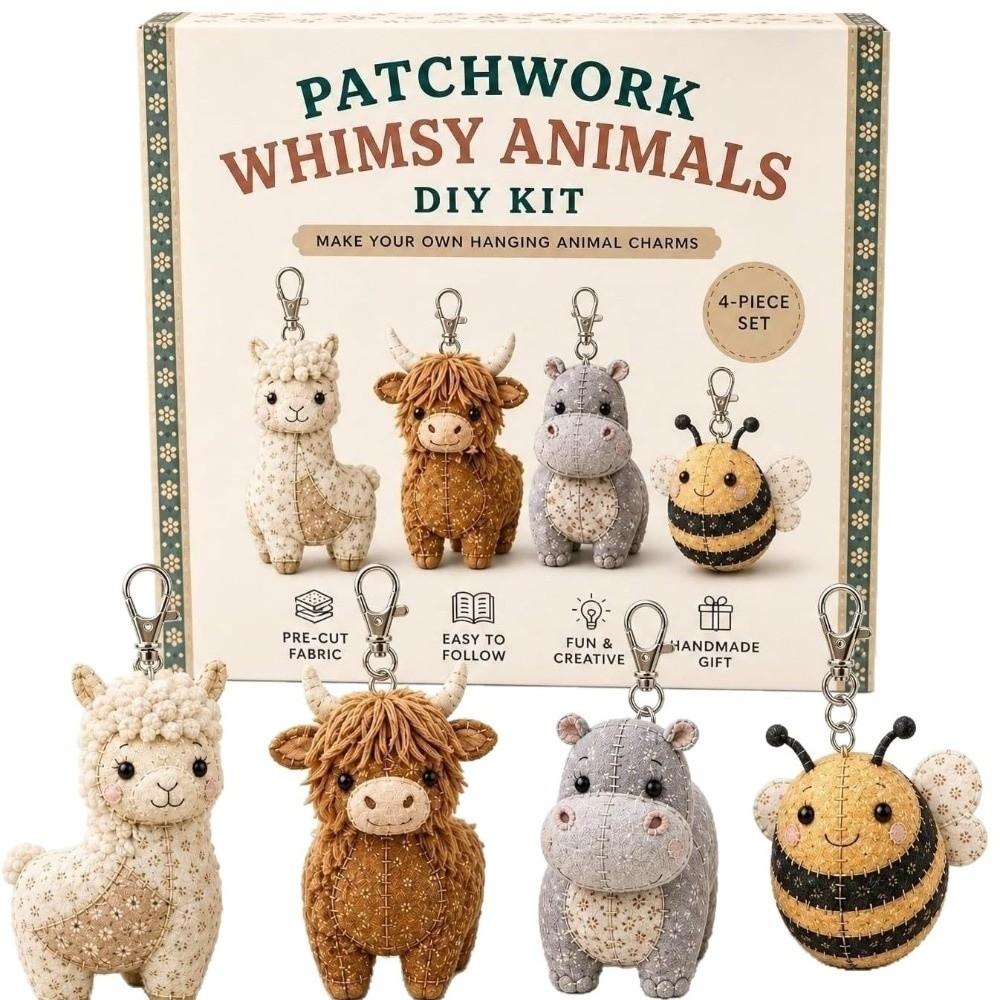 Vorgeschnittene Stoff-Patchwork-Tier-Sets Katze Hund Zwerg Handgemachte Schlüsselanhänger-Sets Schlüsselanhänger Basteln