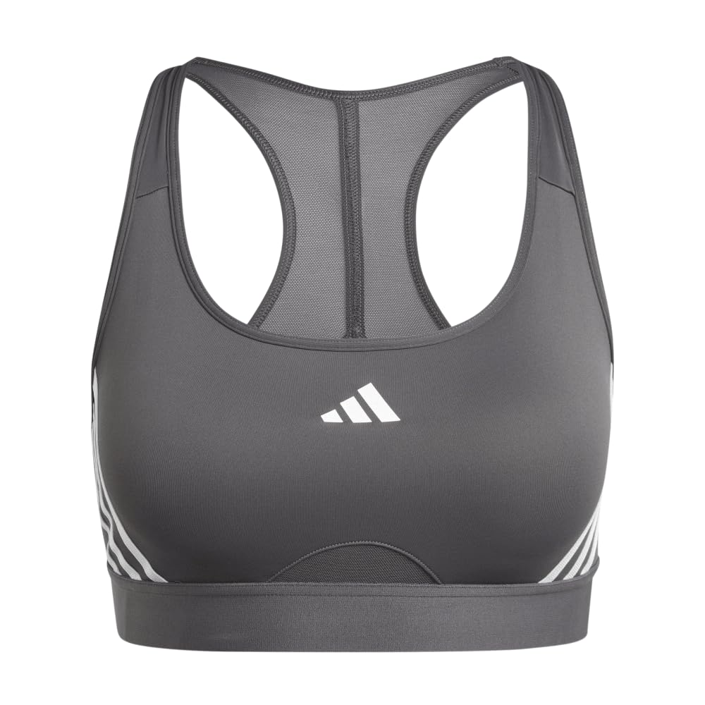 

Adidas Powerimpact Train Sports Medium Gray Size AB Bra, Support, Three-Stripes Bra, IKV29, Women s, Six/White (IU1708), J/M,