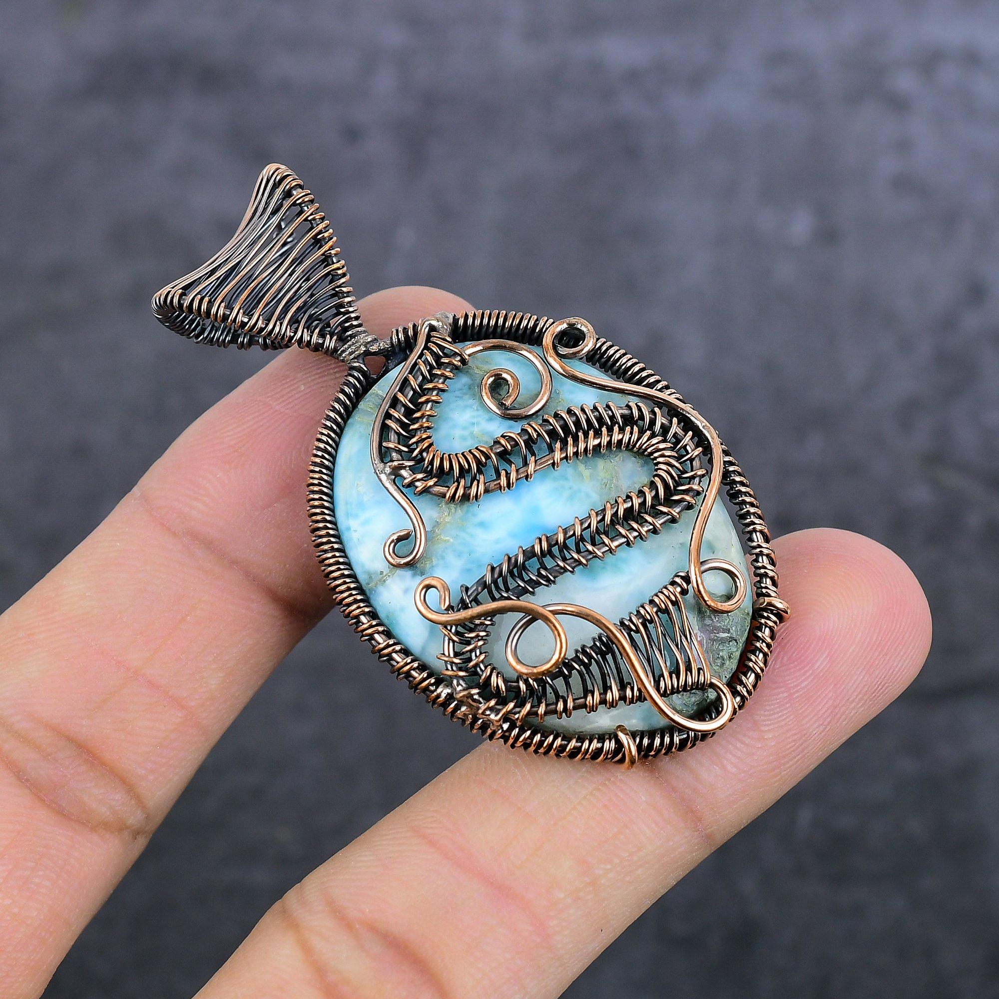 

Larimar Handmade Copper Wire Wrap Jewelry Pendant 2.36 s5P91