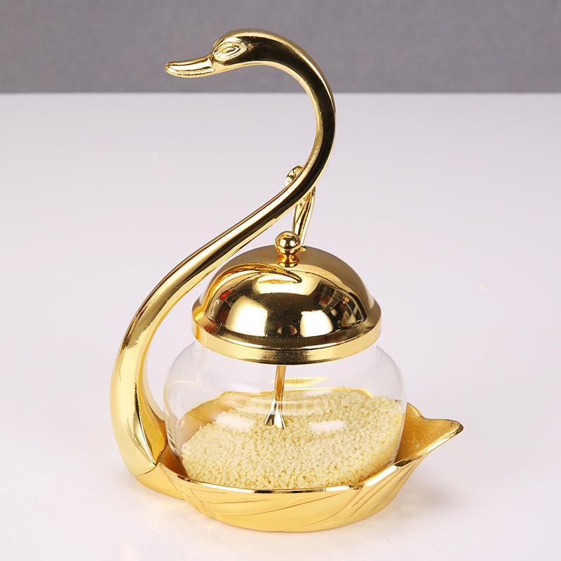 Home daily fashion creative cute Korean swan sugar cup swan seasoning can box metal creative swan with spoon