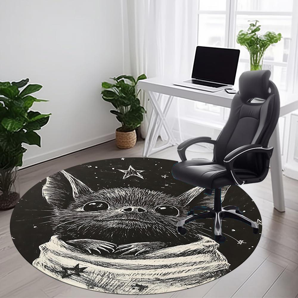 1PC Bat Starry Office Round Area Rug, Mat Suitable For Office, Under Office Chairs Bedroom Living Room Home Decor, Room Deco