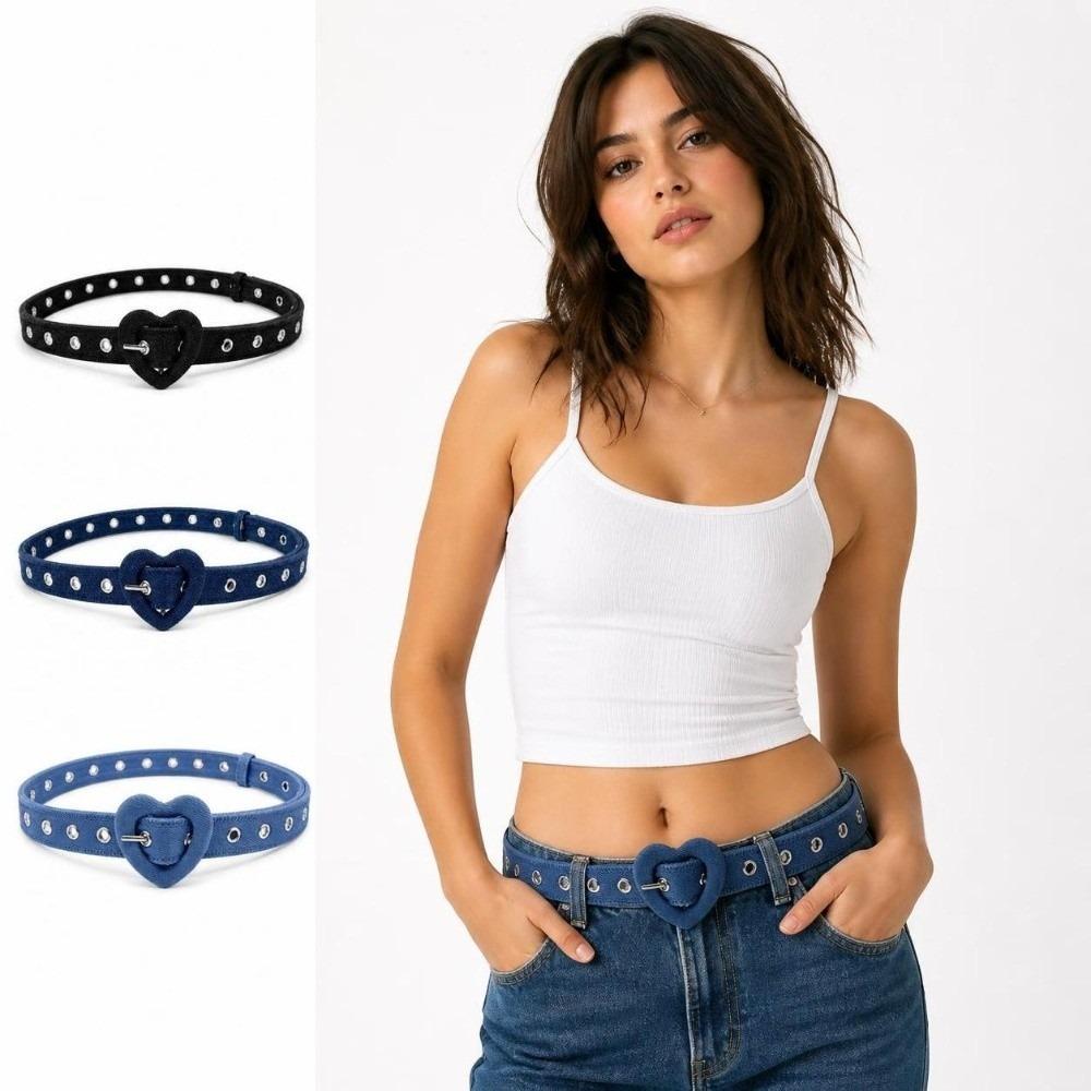 Slim Fit Denim Waist Belt Heart Shape Buckle Fashion Denim Belt For Women Girls
