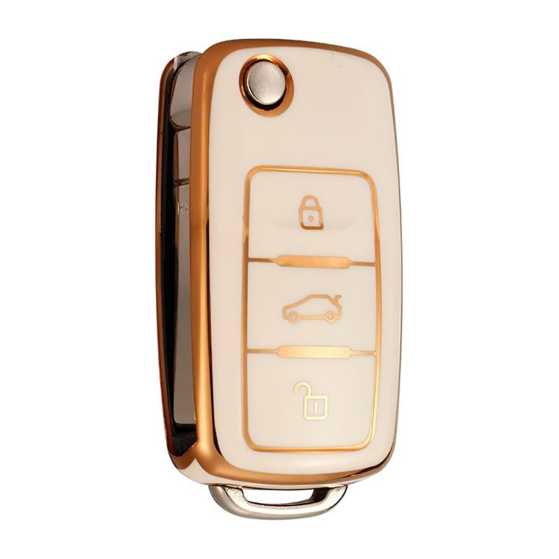 Auto-Schlüsselanhänger-Abdeckung, 360-Grad-Schutz, Schlüsseletui, kompatibel mit Polo Golf Bora Tiguan Touran Skoda