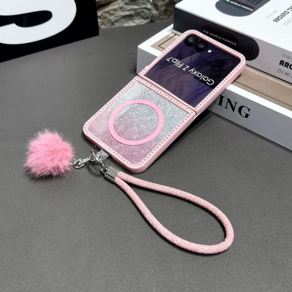 Jewelled Phone Case For Samsung Galaxy Z Flip 7 6 5 5G Magnetic Wireless Charger PC Hard Shell Protective Bracelet Back Cover