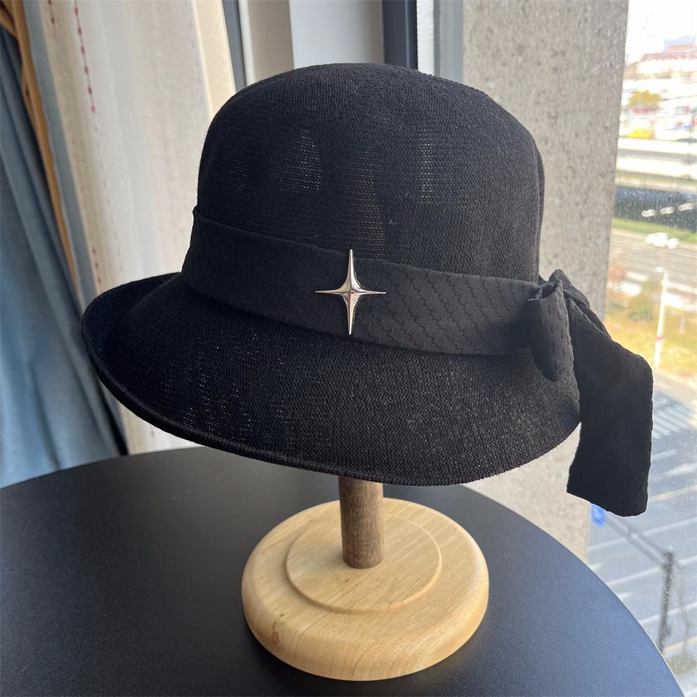 Fisherman's Hat Women's Bow Curled Sun Hat Travel Breathable Women's Versatile Basin Hat