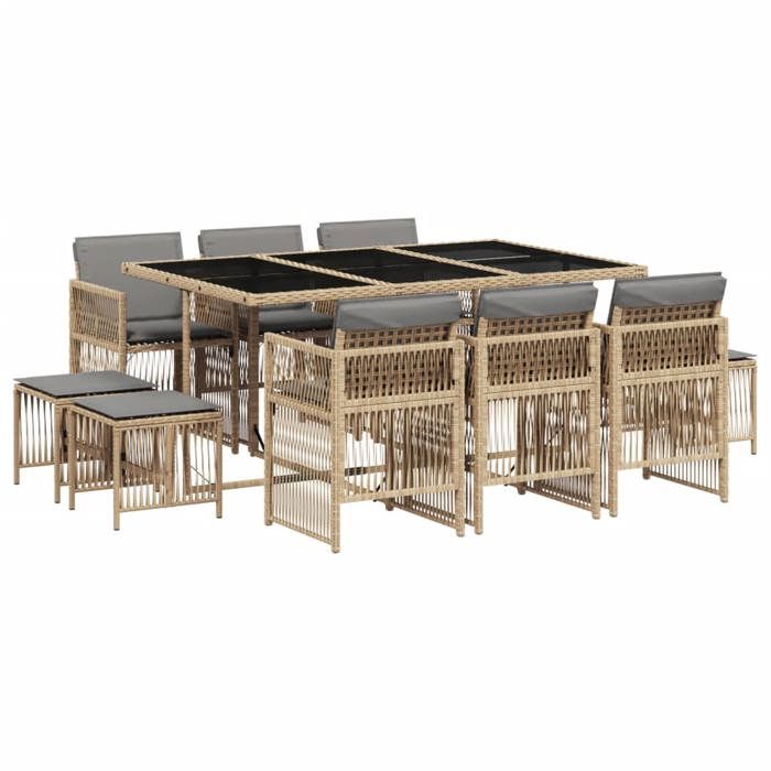 VidaXL Ensemble à Manger de Jardin avec Coussins 11 pcs, Table et Chaises à Dossier Rabattable, Meubles d'Extérieur Patio 3210972