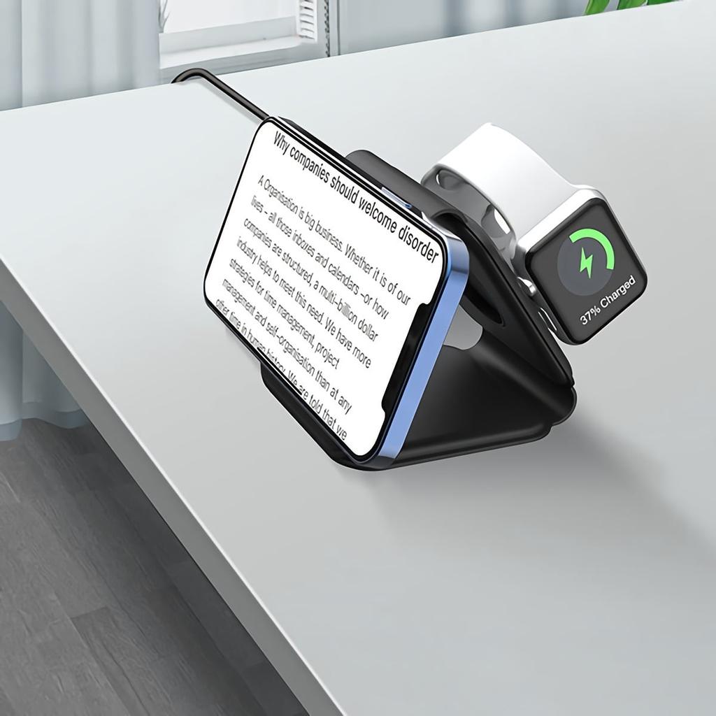 3-in-1 Wireless Charging Pad Portable Magnetic Foldable Travel Charger with Adapter for iPhone 13/12/Pro/Max, iWatch, AirPods 3/2/Pro, Black
