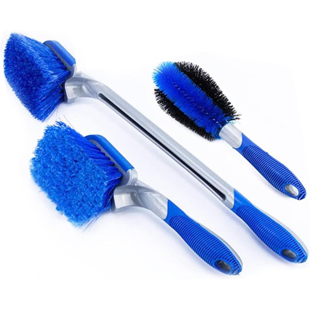 Wheel Brush and Tire Cleaner for Car Detailing, 3 Pack Auto Detailing Car Wash Brush, Long Handle Brush for Tires and Wheels, Wheel Cleaner Brush