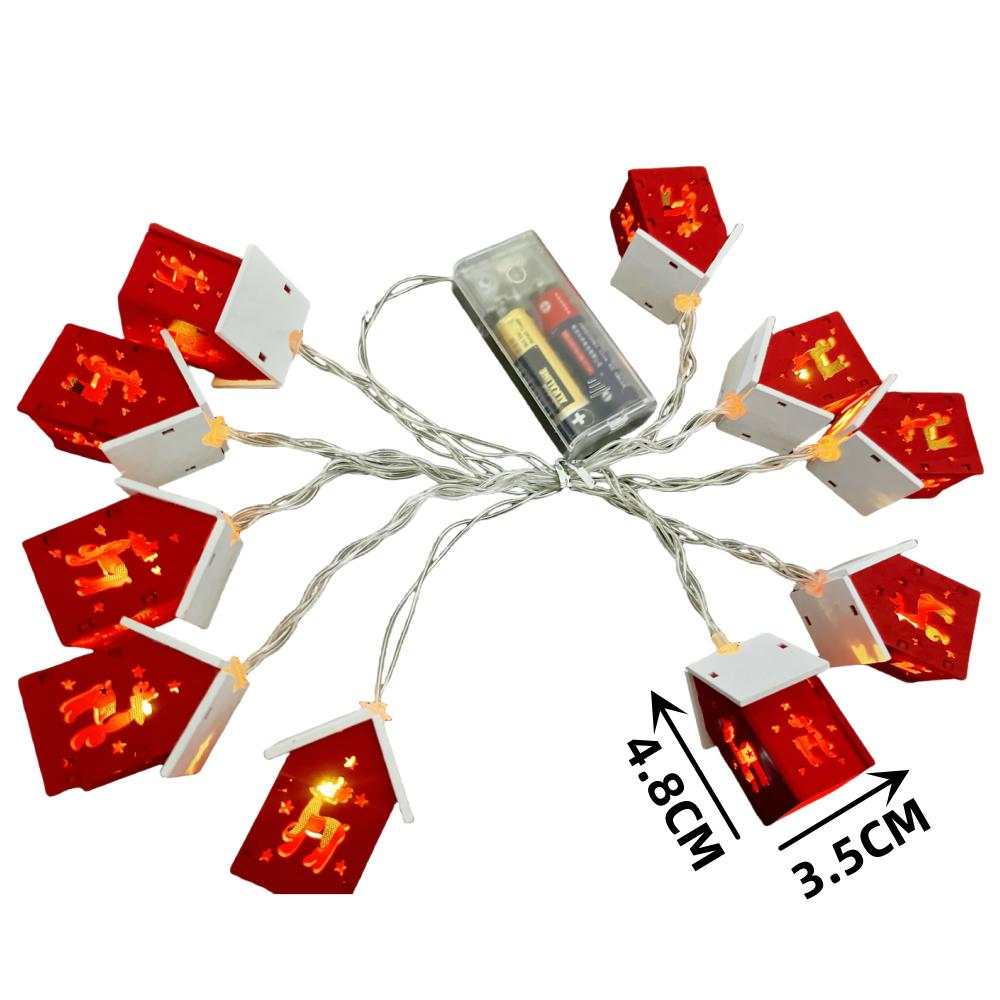 1.5M 10LED Christmas Wooden House LED String Light Xmas Tree Hanging Ornament Christmas Decoration For Home Navidad Gifts 2025