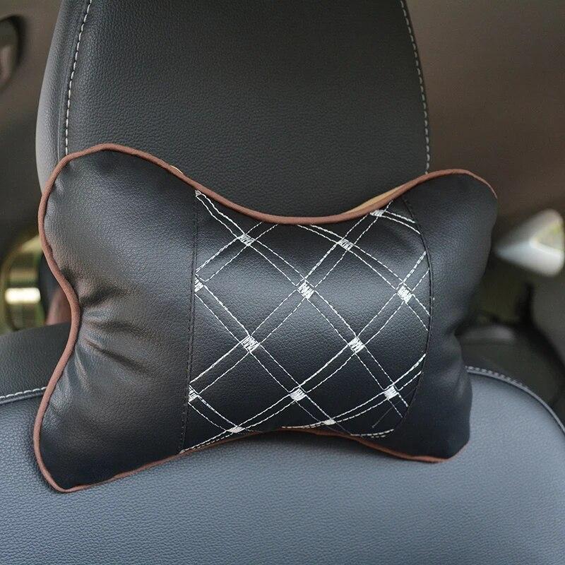2pcs/set Car Seat Leather Pillow Breathable Head Neck Rest Safety Cushion Support Pillow Headrest Pad
