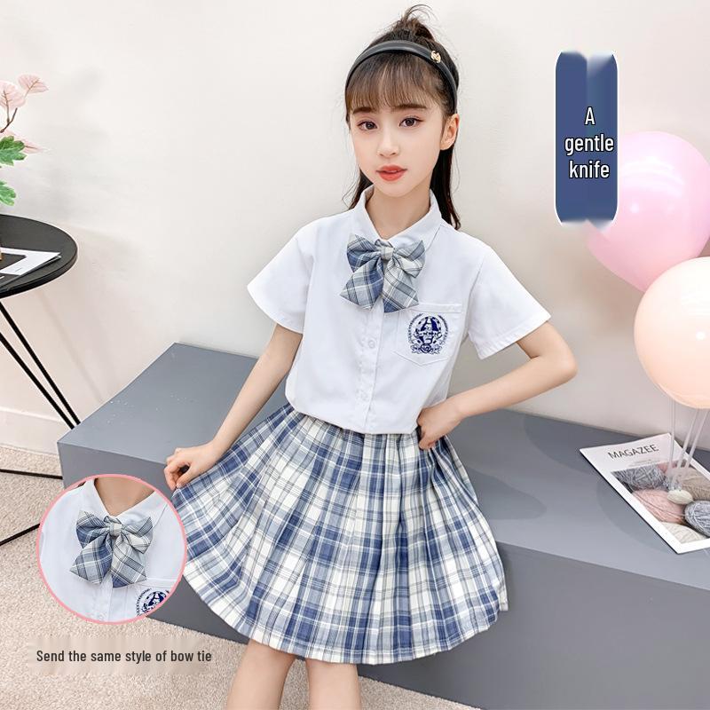 Disfraz de Coro Infantil: Camisa de Manga Corta y Falda de Cuadros de Junio de 2025 para Recital de Poesía y Vestimenta Escénica de Jardín de Infancia