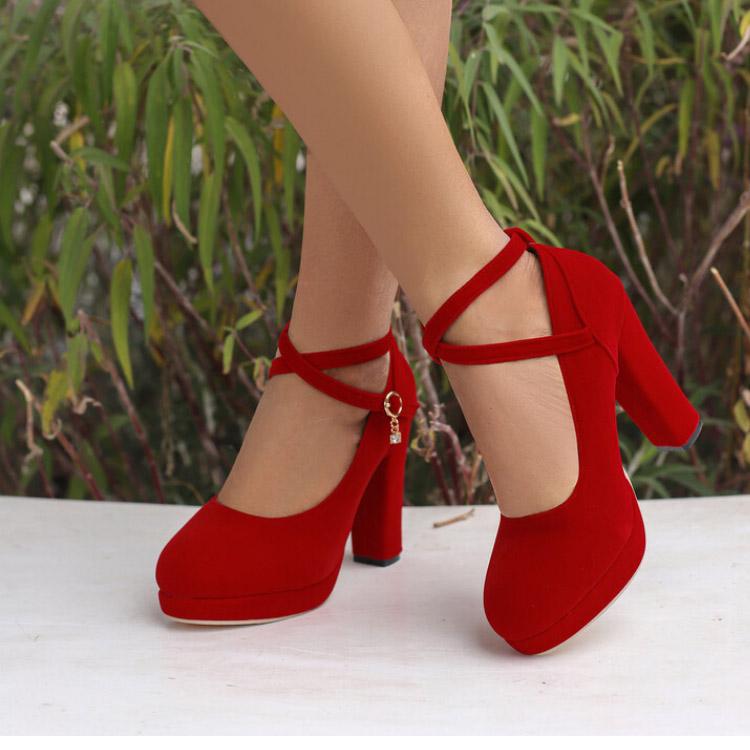 Q/Pantofi cu toc înalt pentru femei Pantofi unici din piele intoarsa eleganti de culoare solida Platforma impermeabila Toc gros Marime mare joasa