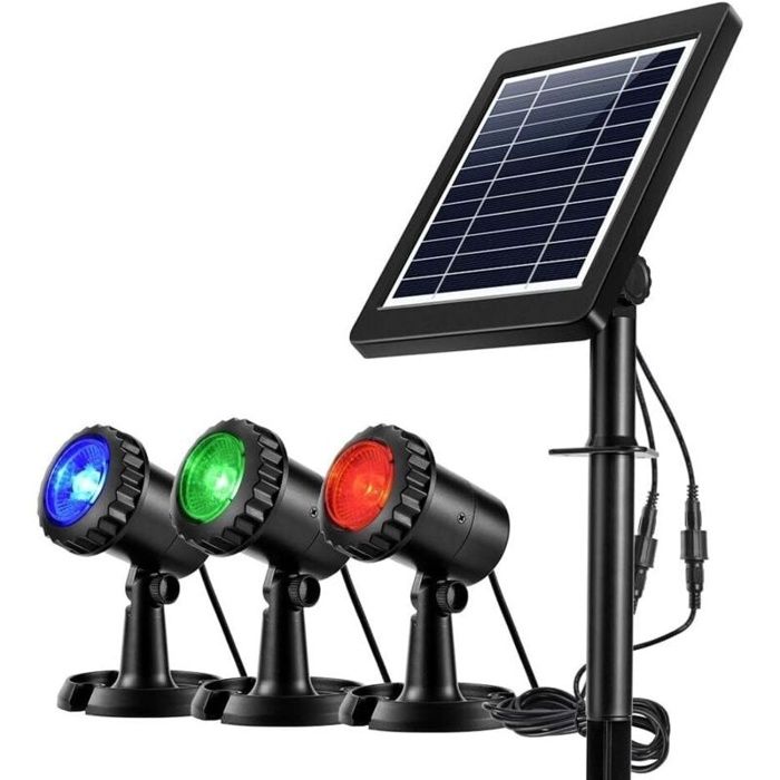 Projecteurs solaires LED étanches IP68 - Lot de 3 RGB (rouge, vert, bleu) pour jardin et mur