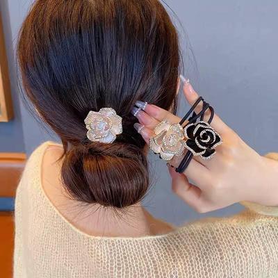 1Pcs Cute Flower Slip-Proof Non-Pulling Hair Accessory Women'S Elastic Headband With Diamond Camellia Hair Ring