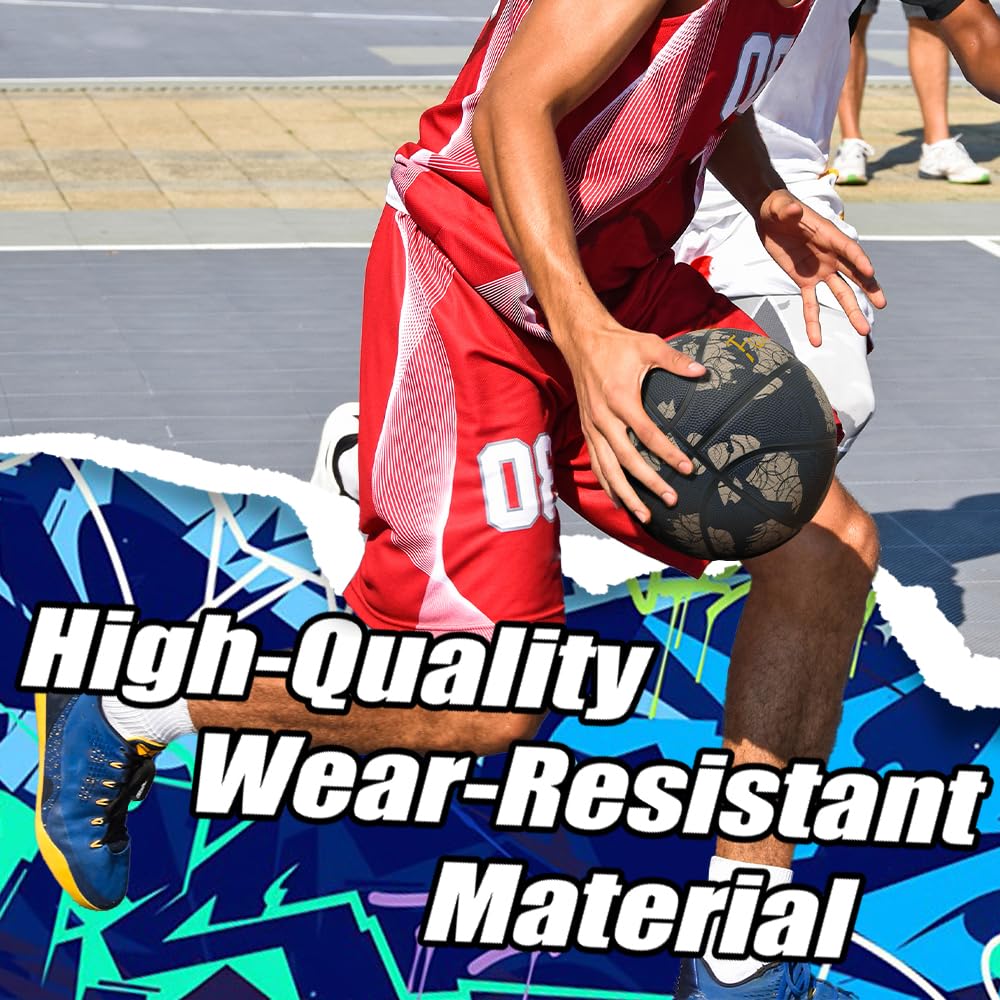 Fantecia Size 5 Rubber Basketball for Junior and Young Black with Circle Line Pattern Basketball, Indoor/Outdoor Players,