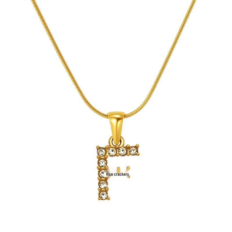 European & American Stainless Steel Diamond Alphabet Pendant Clavicle Chain Necklace for Women