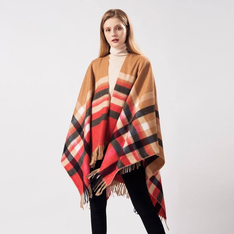 Women S Plaid Tassel Scarf Warm Dual Use Shawl European Fashion