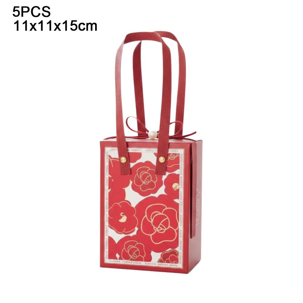 

Portable Square Carton Gift Box With Handle Folding Pouch Portable Gift Bag Paper Box Gift Packaging Party Gift 5x5x5cm
