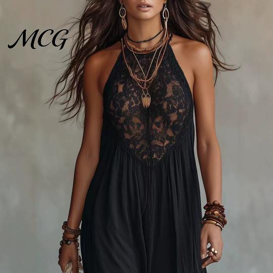 Pleated Skirt Women Women's Sheer Lace Halter Maxi Dress, Sleeveless Floral Off Shoulder Dress Patchwork A-line Long Summer Vacation Flowy Sundress