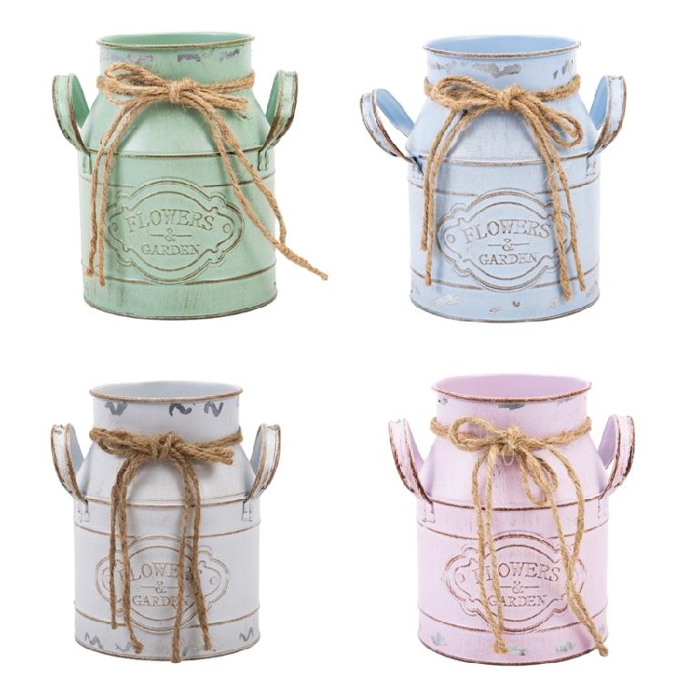 Vaso Vintage Secchiello per Fiori in Metallo Arredamento Rustico Vaso con Manico Vaso Francese