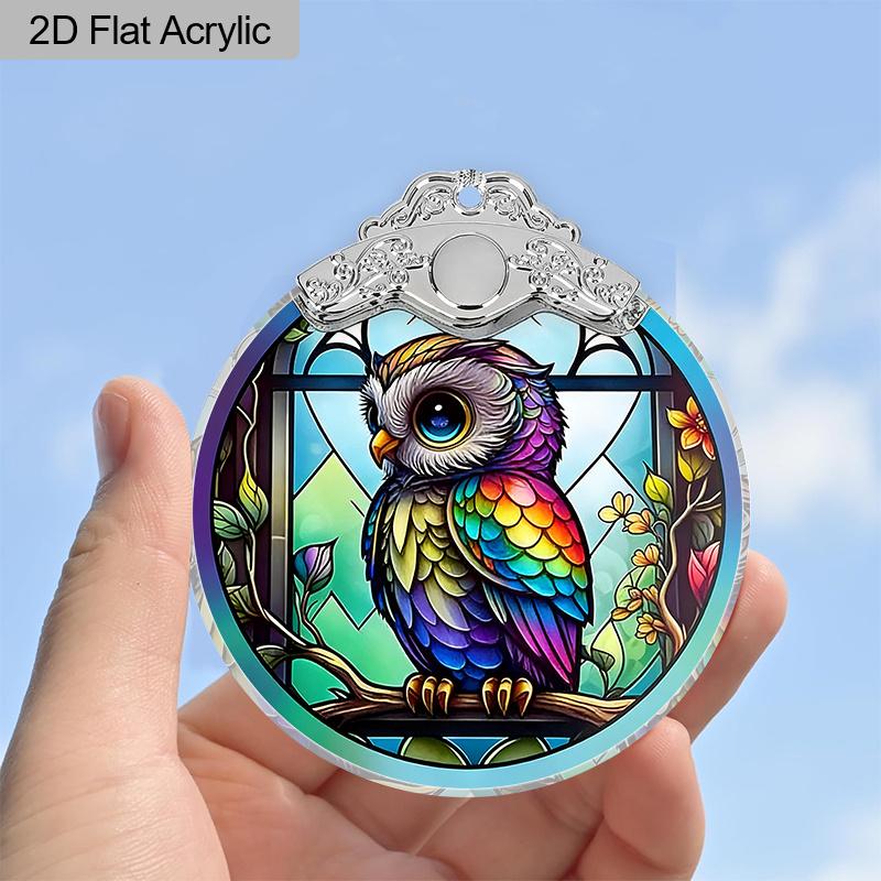 Colorful Owl Acrylic Decorations Animal Acrylic Pendant Snap-On Round Acrylic Hanging Ornaments Perfect for Home Balcony and Holiday Gift