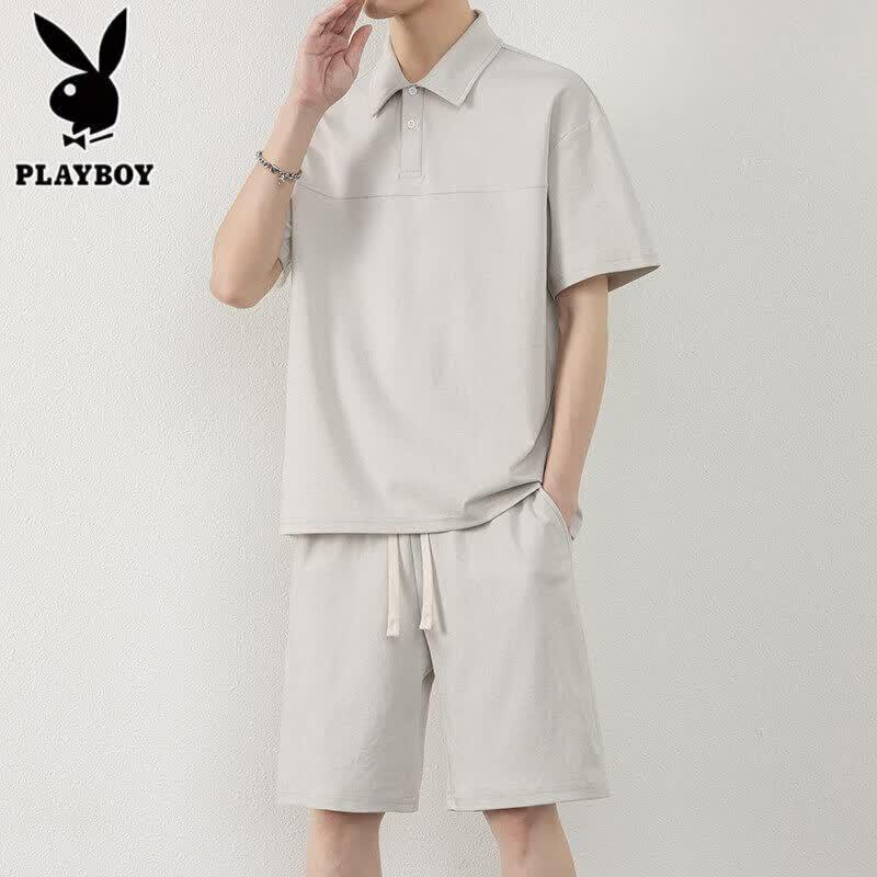 Playboy Men s Ice Silk Polo Shirt & Shorts Casual Set 2XL