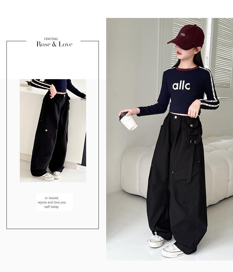 Girls' Korean Style Wide-Leg Cargo Pants - Spring/Autumn 2025 Collection