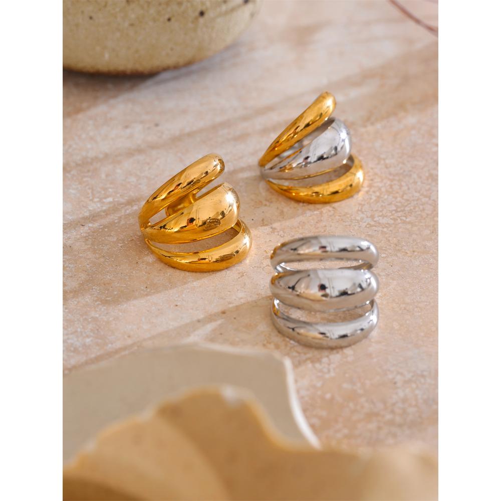 Eetit Arrivals Glossy Stainless Steel Layered Hollow Open Ring for Women Distinctive Geometric Attractive Jewelry