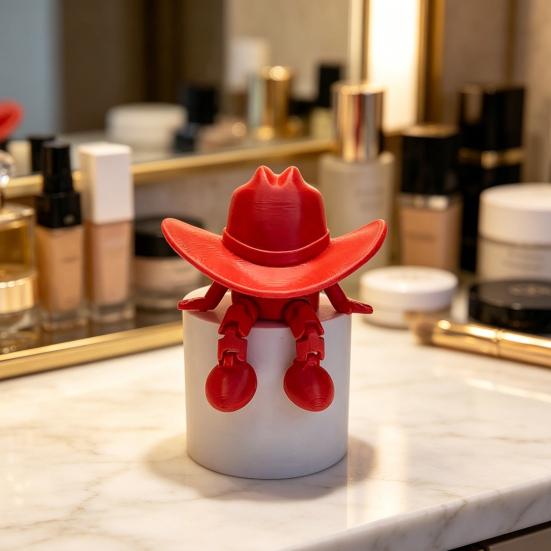 Desktop Ornaments Cowboy Hat Shape 3D Printed Figurine Faceless Funny Adjustable Sitting Posture Desktop Decoration