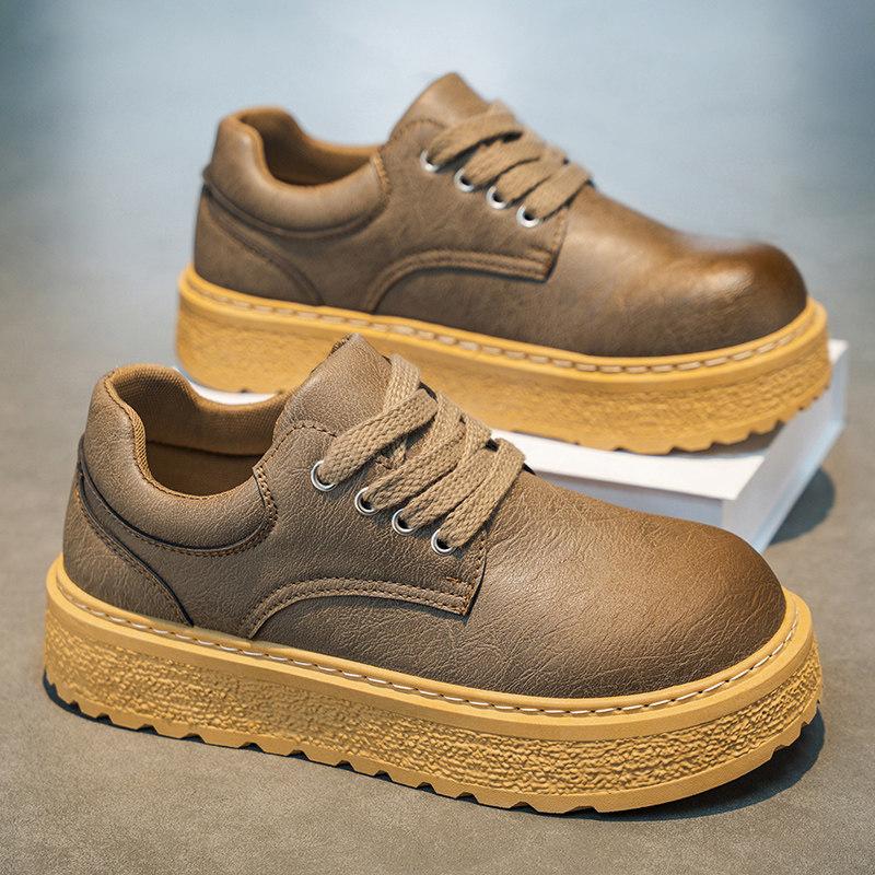 Shoes Winter British style retro casual leather shoes Leather surface waterproof and non-slip sports thick sole heightening Martin shoes