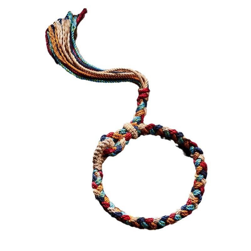 Tibetan Five-Color Handwoven Adjustable Cord Bracelet with Tassel