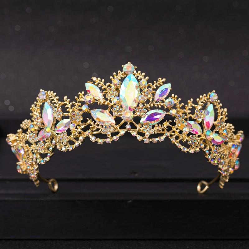 Baroque Luxury Crystal AB Bridal Crown Tiaras Light Gold Diadem Tiara for Women Bride Wedding Hair Accessories Jewelry Crown