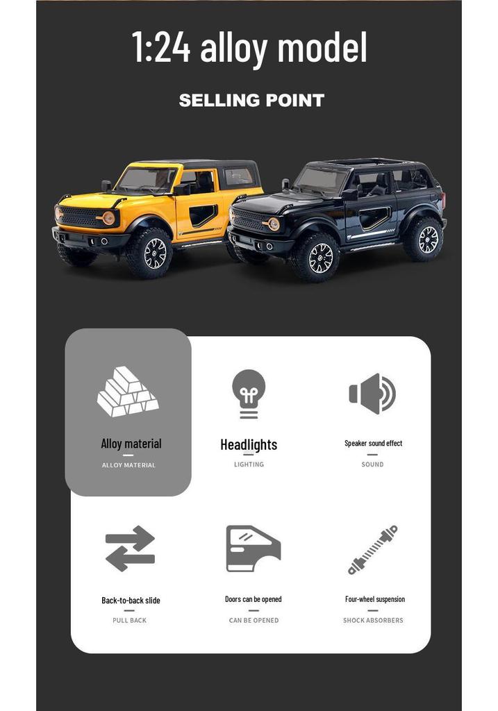 1/24 Alloy Off-Road Vehicle Model Pull-Back Toy with Sound & Light