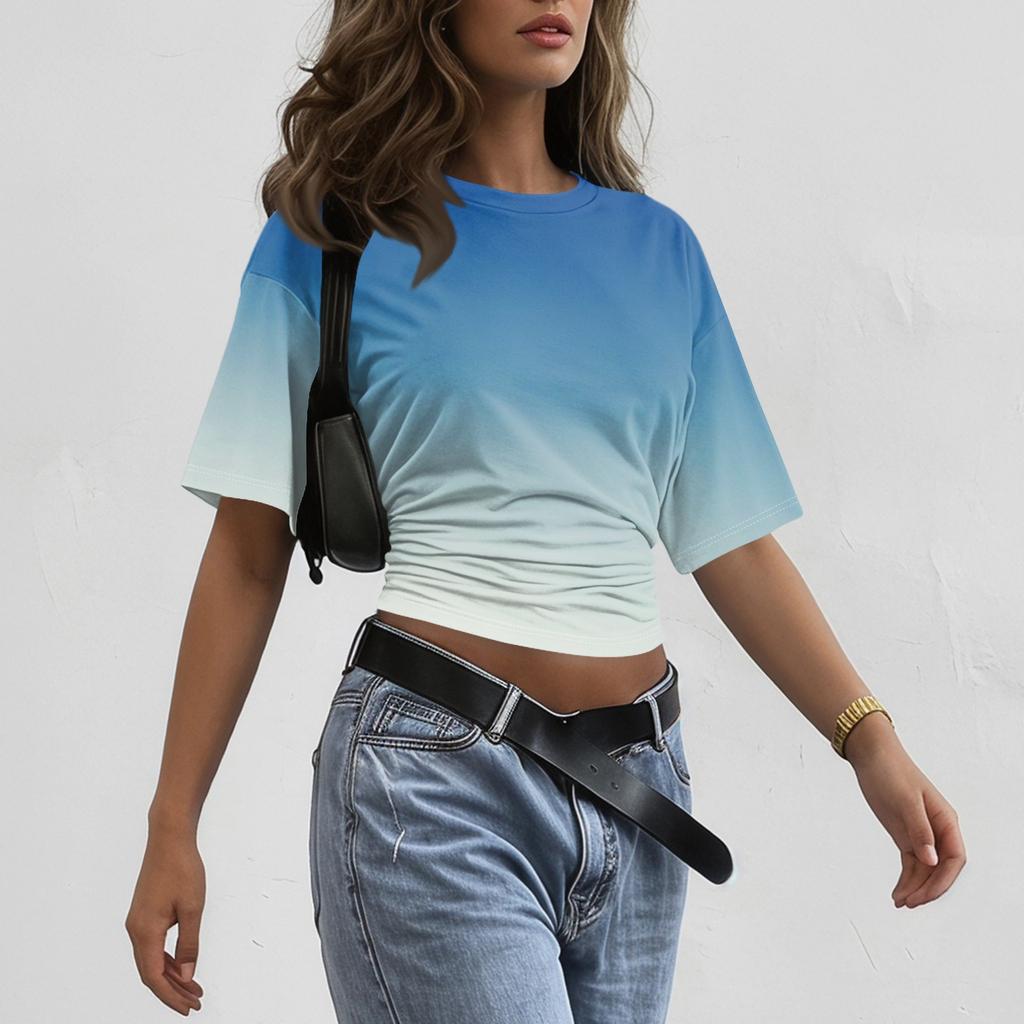 Women’s Crew Neck Pullover Printed Short Sleeve T Shirt Loose Fit Casual Top Gradient Design Soft Fabric Comfortable Wear