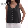 Damen Sommer Weste Rundhals Ärmellos Loose Fit Tops Einfarbig Knopfleiste Design Tank Tops Streetwear