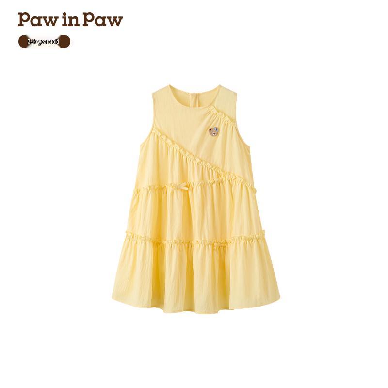 PawinPaw Girls  Summer Cartoon Bear Sleeveless A-Line Dress