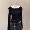 Sweet Temperament Off-Shoulder Knit Top - Women's 2025 Autumn/Winter Korean Style Slimming Base Shirt