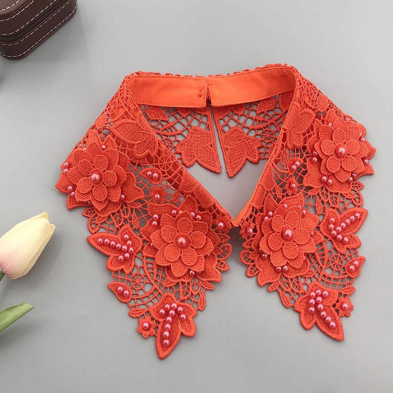 Flower Lace Fake Collar Tie Beading Detachable Collar Shirt False Collar Woman Blouse Top Dickey Detachable Lapel Necklace